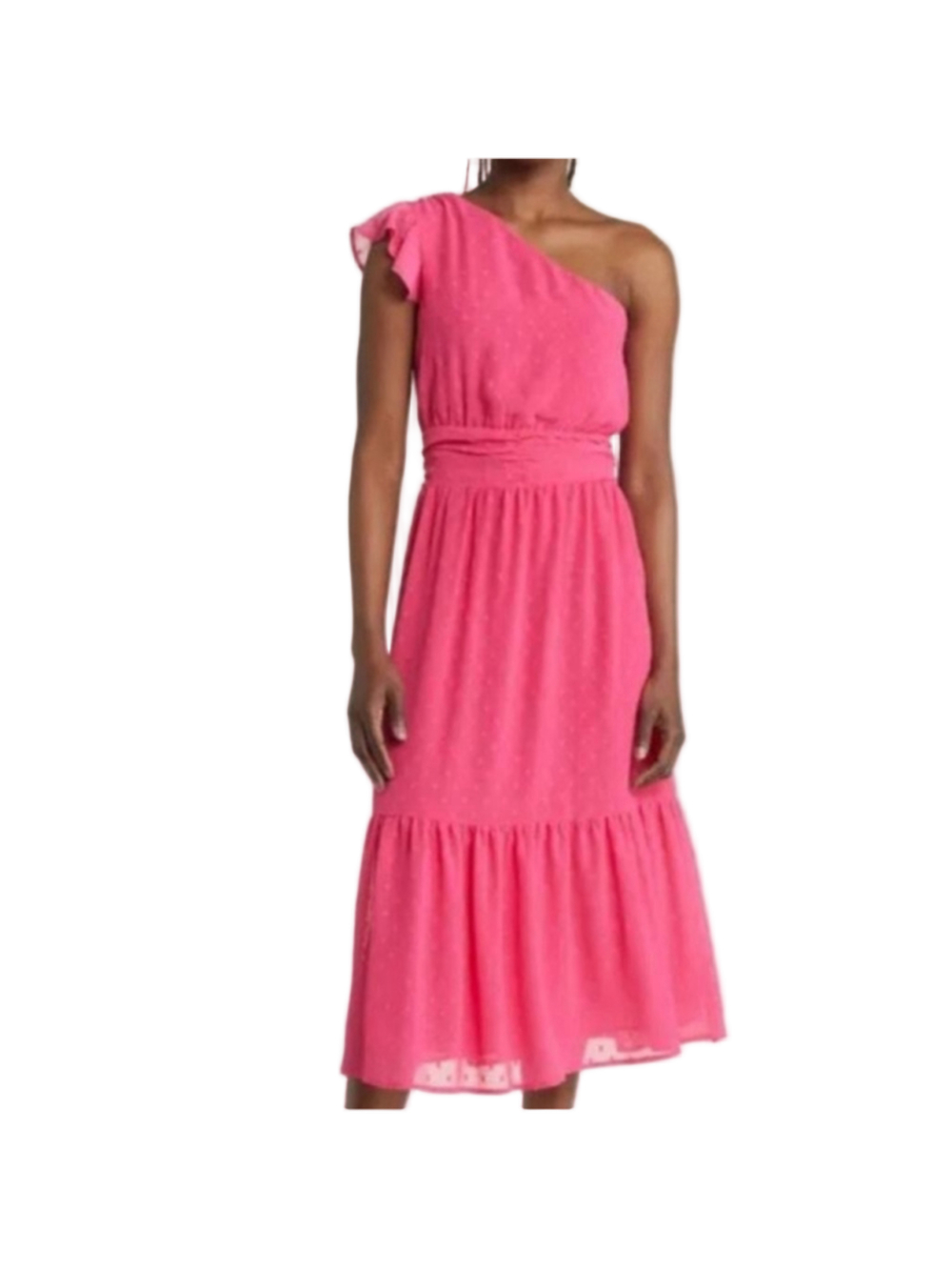 Chelsea28 One Shoulder Swiss Dot Pink Midi Dress NWOT